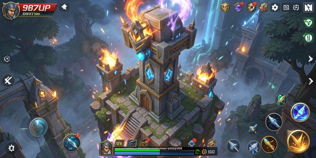 Tampilan menarik dari gameplay Tower Defense di 987UP.