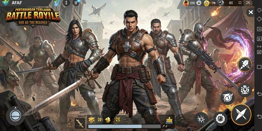 Tampilan gameplay menegangkan dalam pertempuran Battle Royale AFAF.