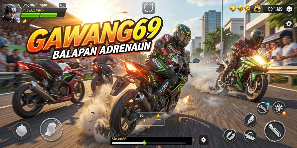 Tampilan gameplay GAWANG69 yang penuh aksi dan kecepatan motor.