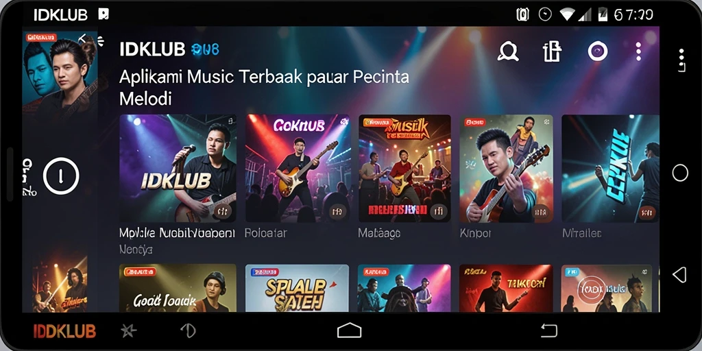 Tampilan screenshot utama IDKLUB yang menunjukkan antarmuka aplikasi musik.