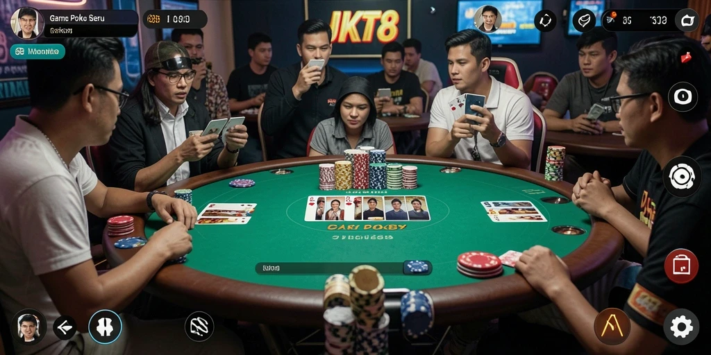 Gameplay seru dalam JKT8 dengan berbagai mode Poker.