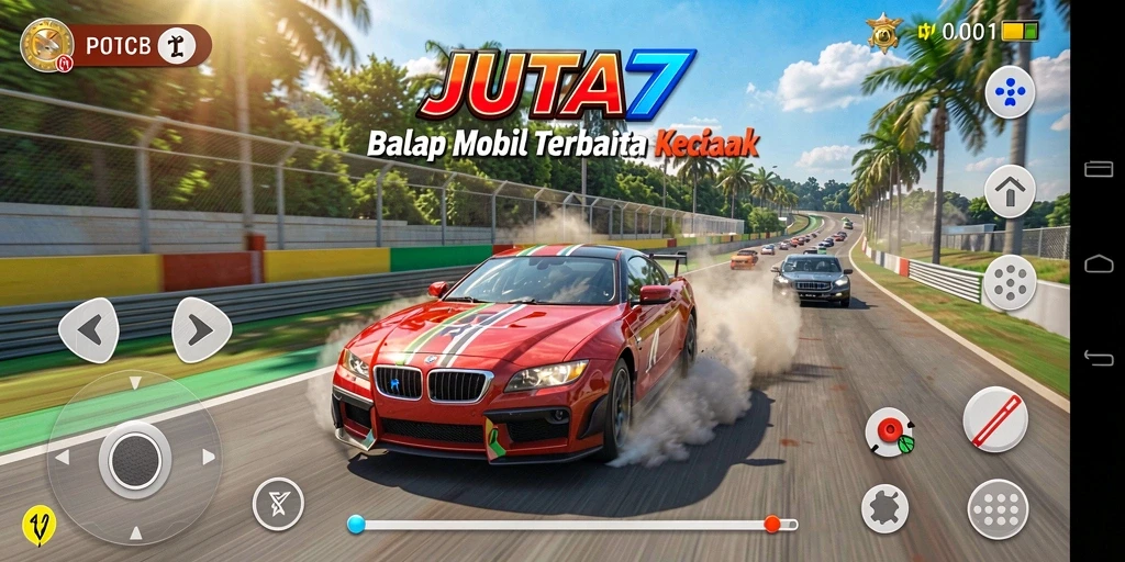 Gameplay seru JUTA7 menampilkan balapan mendebarkan di trek beragam.