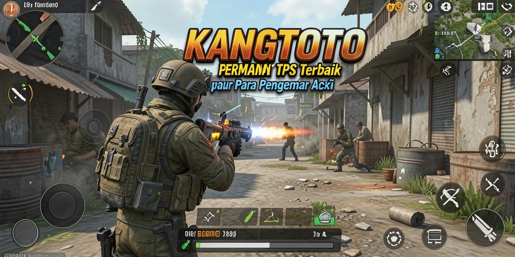 Tangkapan layar gameplay KANGTOTO menunjukkan aksi seru peperangan TPS.