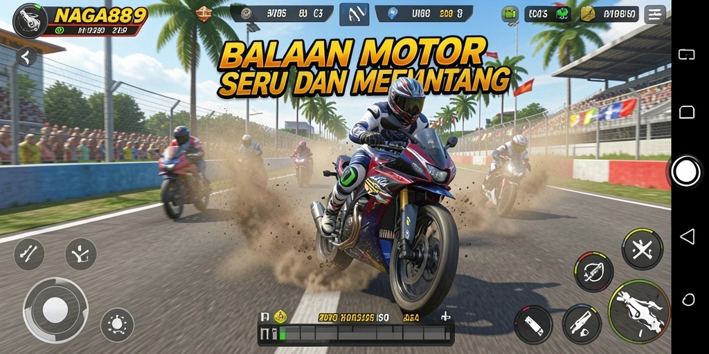 Tampilan gameplay seru balapan motor di NAGA889.