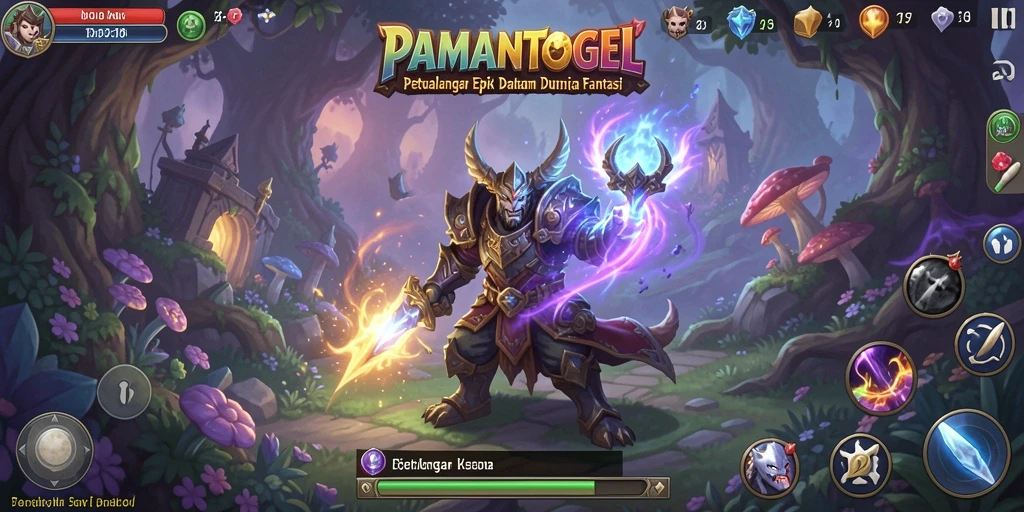 Tangkapan layar utama PAMANTOGEL menampilkan pertarungan seru dengan karakter unik.