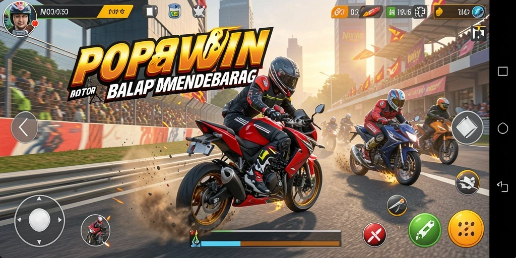 Tampilan gameplay balap motor yang menarik dan mendebarkan.