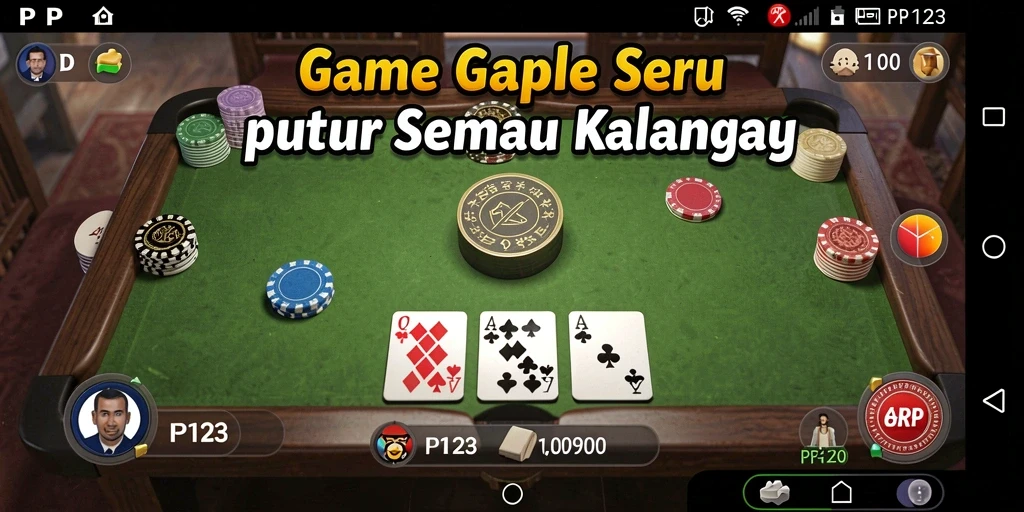 Screenshot utama PP123 menampilkan gameplay seru dan interaktif Gaple.