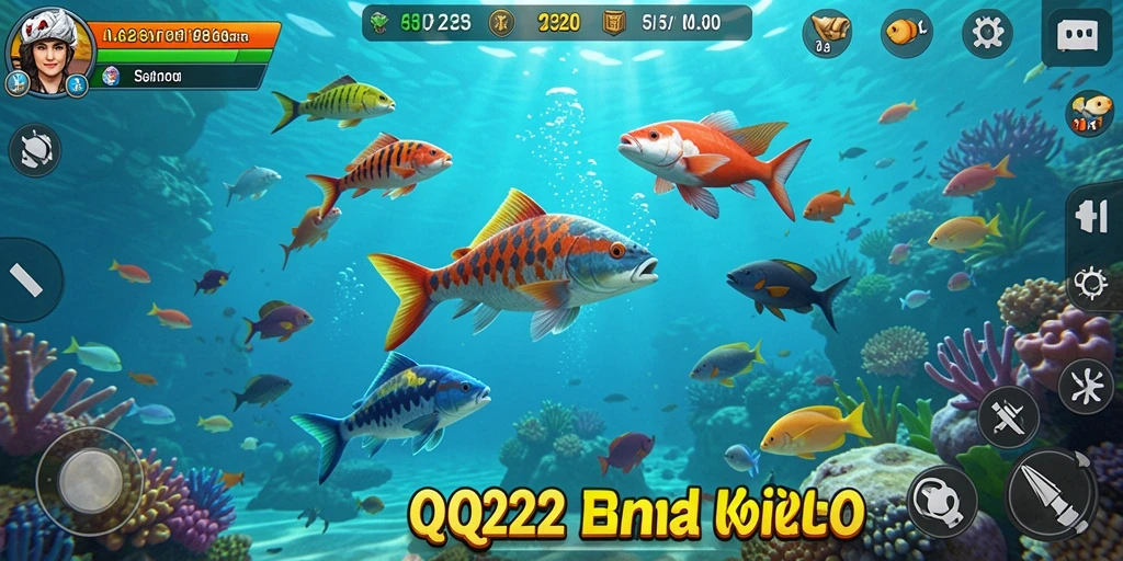 Screenshot gameplay QQ222 menampilkan aksi tembak ikan yang seru.