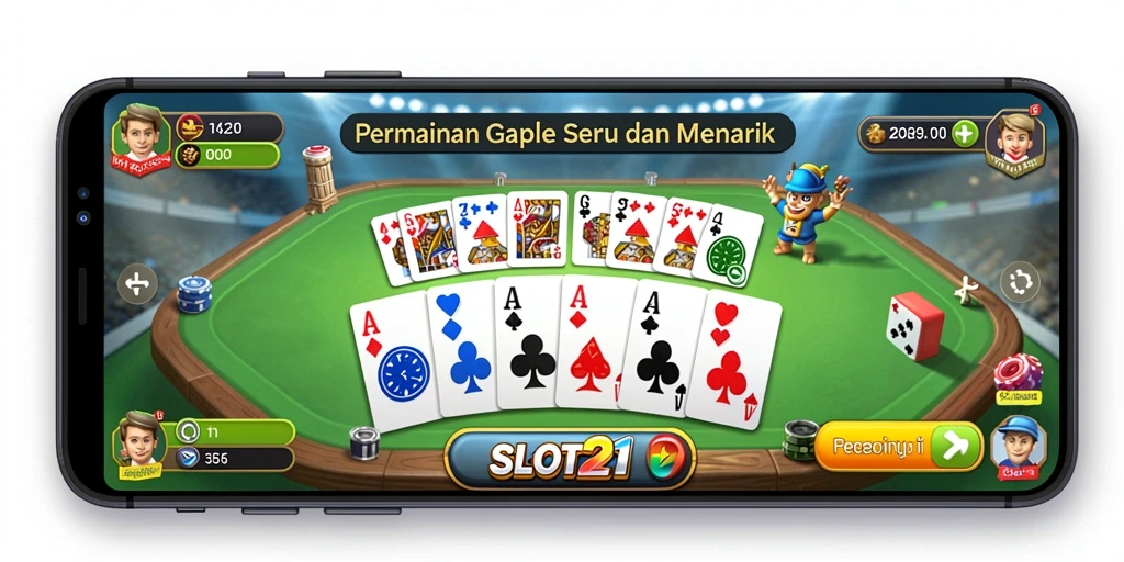 Tangkapan layar utama SLOT21 menampilkan gameplay Gaple yang seru.