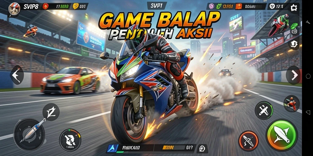 Tampilan gameplay balap motor yang seru dan mendebarkan.