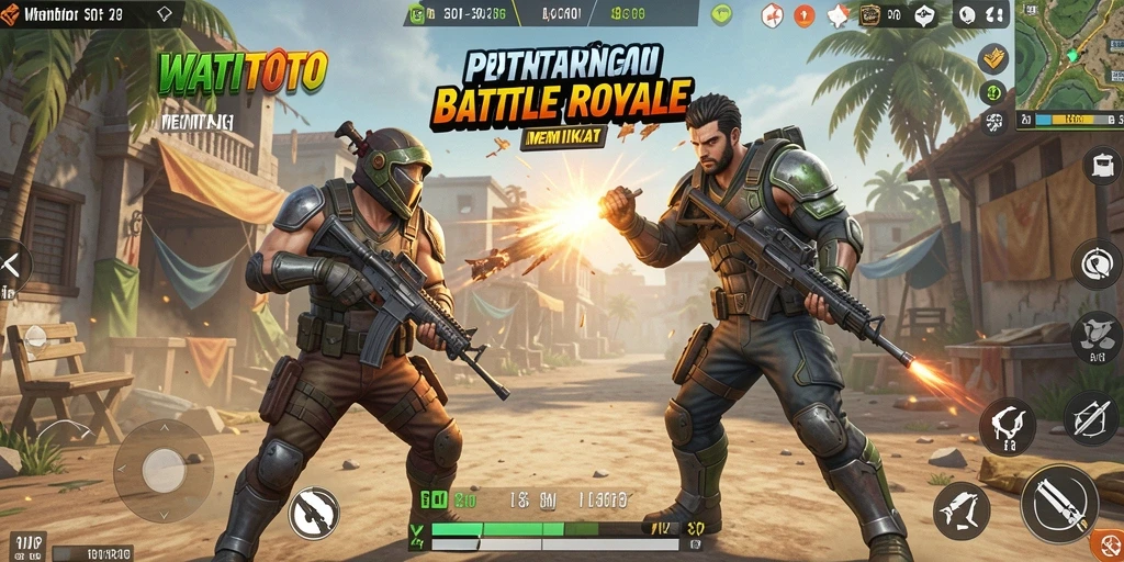 Tampilan gameplay seru WATITOTO dengan aksi Battle Royale intens.