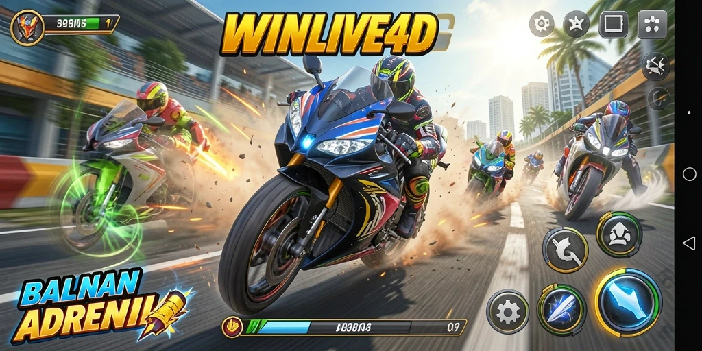Gameplay seru balapan motor di WINLIVE4D yang memacu adrenalin.